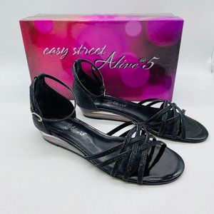 Easy Street Tarrah Women's Dress Sandals Black Glitter Ankle Strap Size 7